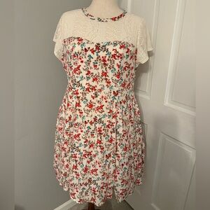 Torrid Cream and Red Floral Lace Midi Dress